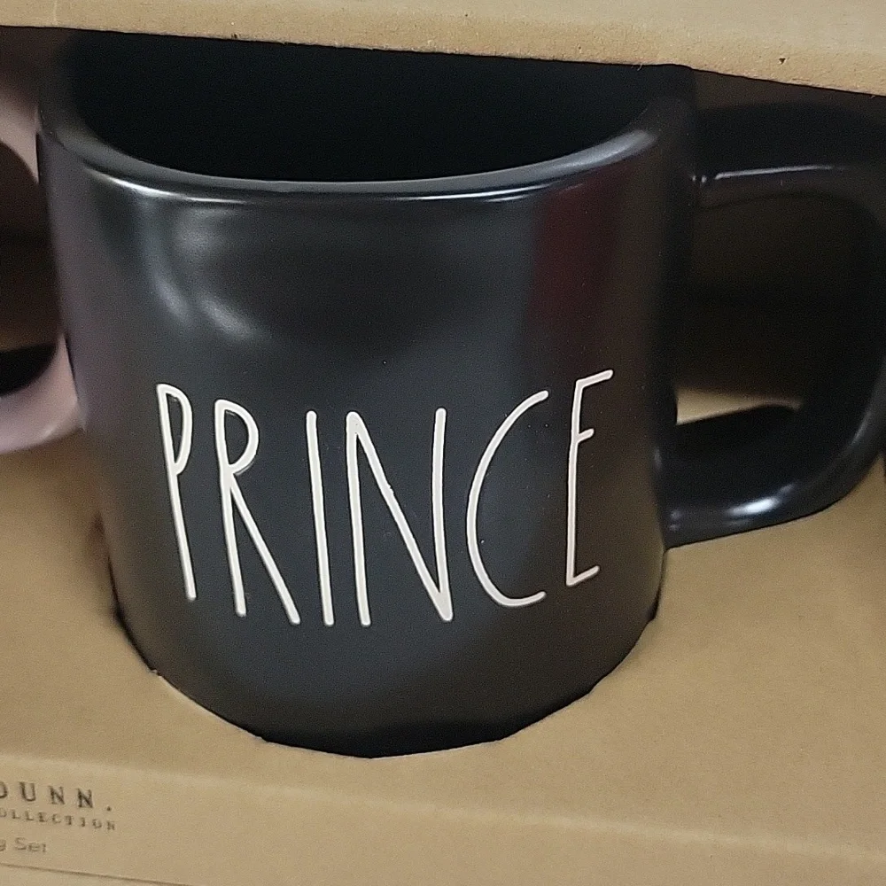 Rae Dunn Princess Prince Pink Black Mug Set Brand New